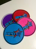 BPD rubber-backed bowling shammys in blue, pink, red and purple